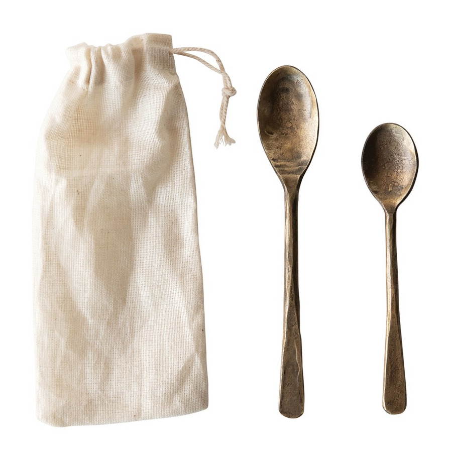 Antique Hand-Forged Metal Spoon Set in Bag | Piper & Chloe