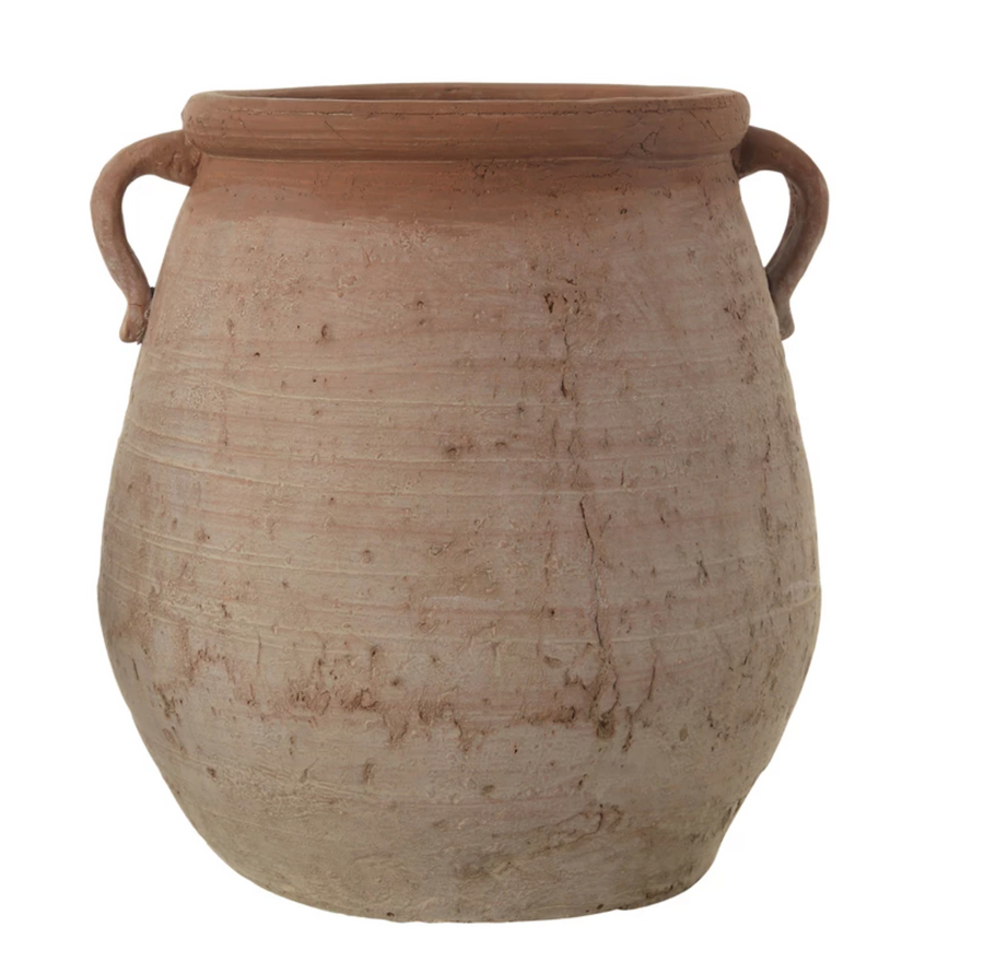 softly whitewashed terracotta urn with handles | piper & chloe