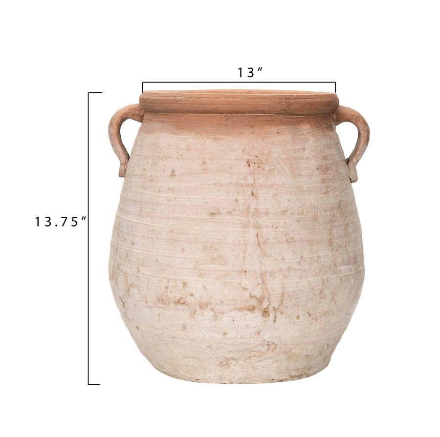 softly whitewashed terracotta urn with handles | piper & chloe