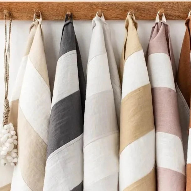 Magic Linen 100% Linen Striped Tea Towel in Charcoal Gray | Piper & Chloe