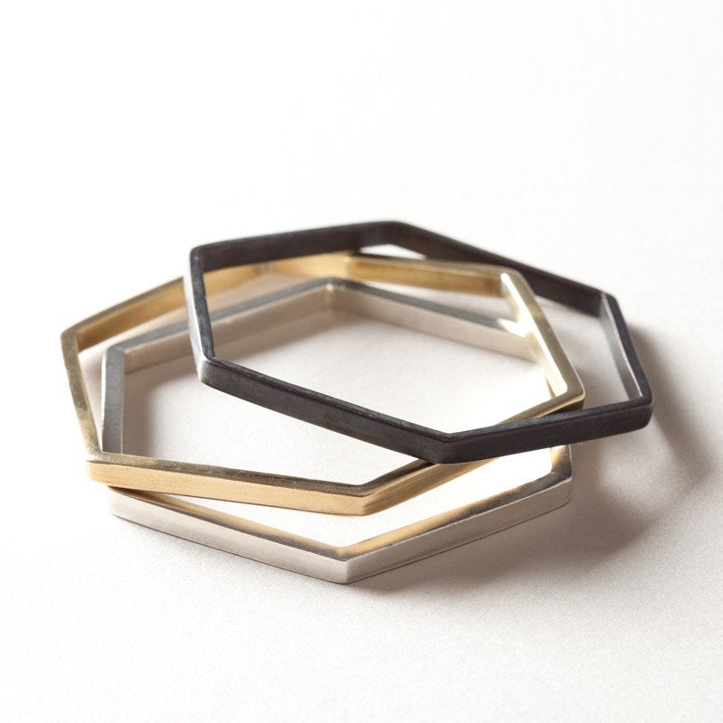 bangle oxidized brass hexagon - Piper & Chloe
