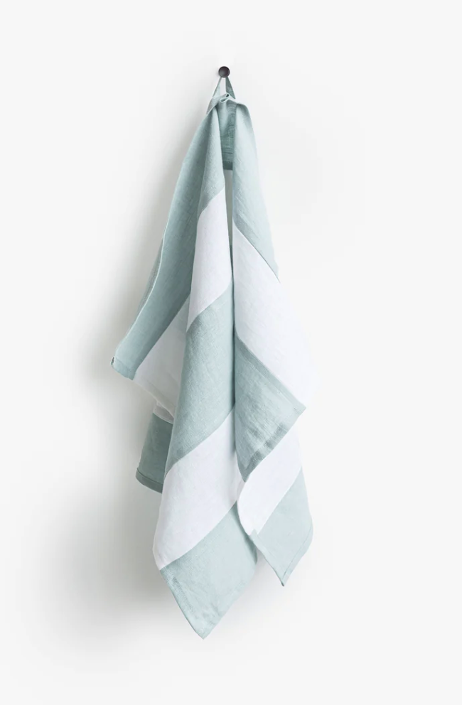 wide stripe linen tea towel