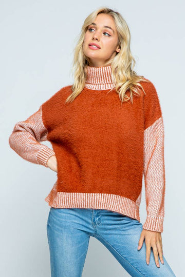 fuzzy knit sweater in rust - Piper & Chloe