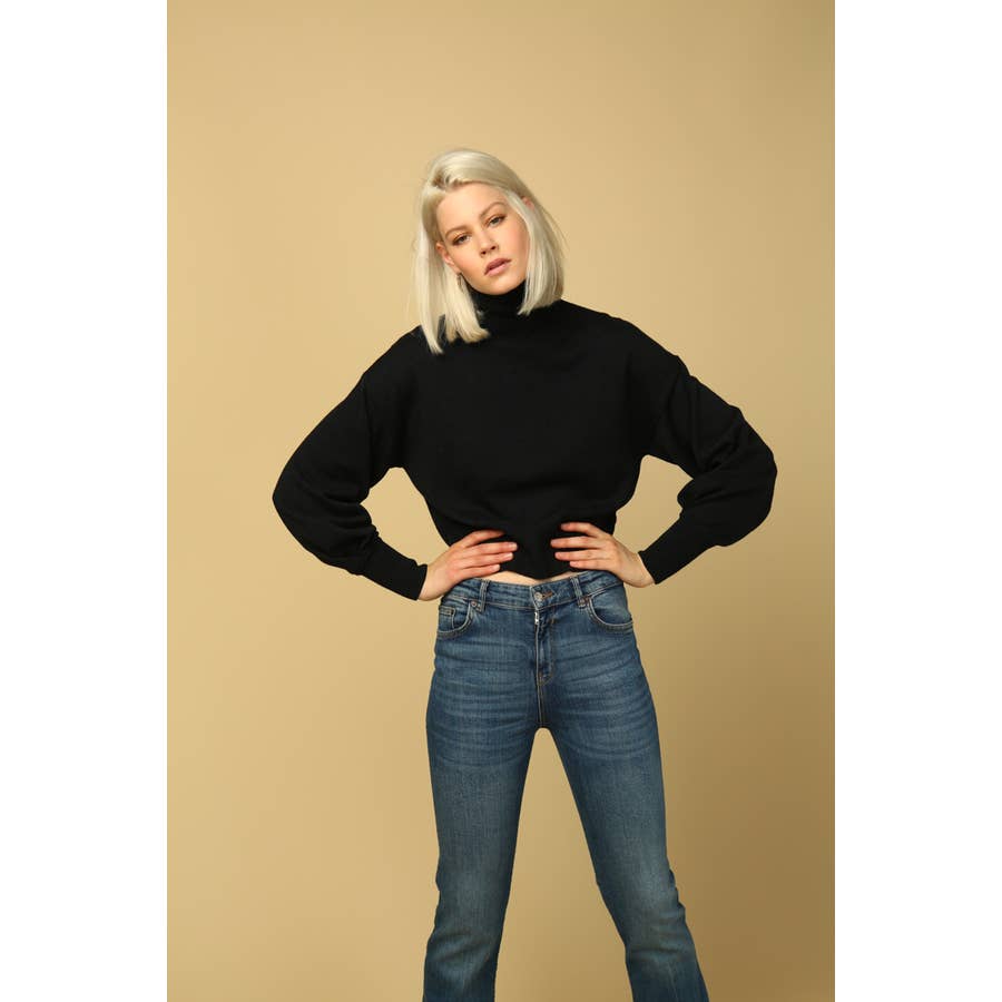 carly balloon sleeve turtleneck sweater in black - Piper & Chloe